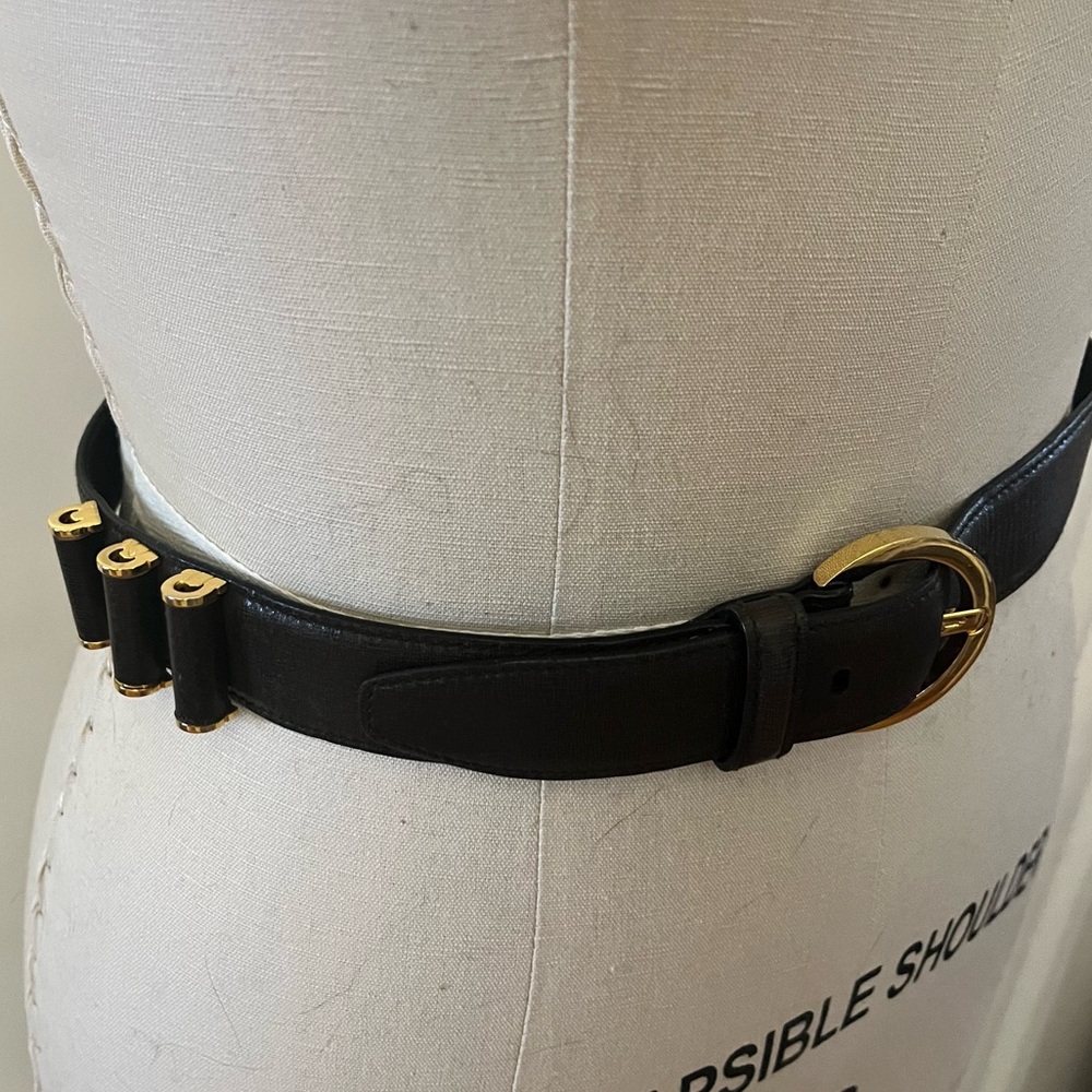 Salvatore Ferragamo Brown Leather Belt with Gold Circle Buckle